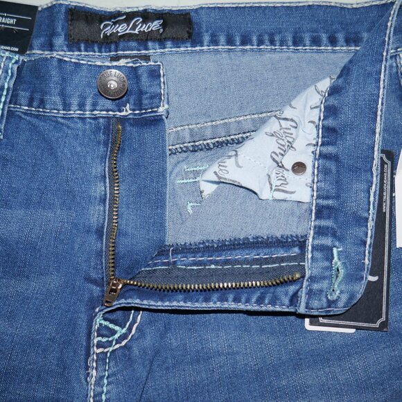 NEW True Luck Straight Leg Jeans Men's Size 34x30 Thick Stitch Embroidered BKE - Picture 6 of 10